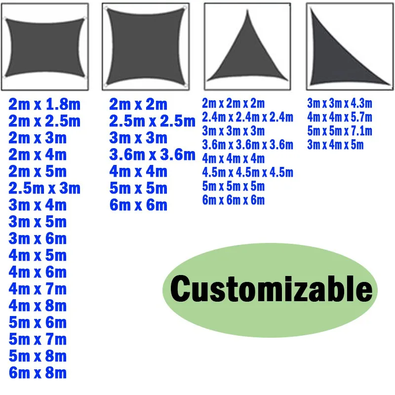 5x7m Rectangle 300D Polyester Sun Shade Sail Waterproof Garden Gazebo Solar Sail Patio Pool Sun Canopy Sun Shade Camping Awning