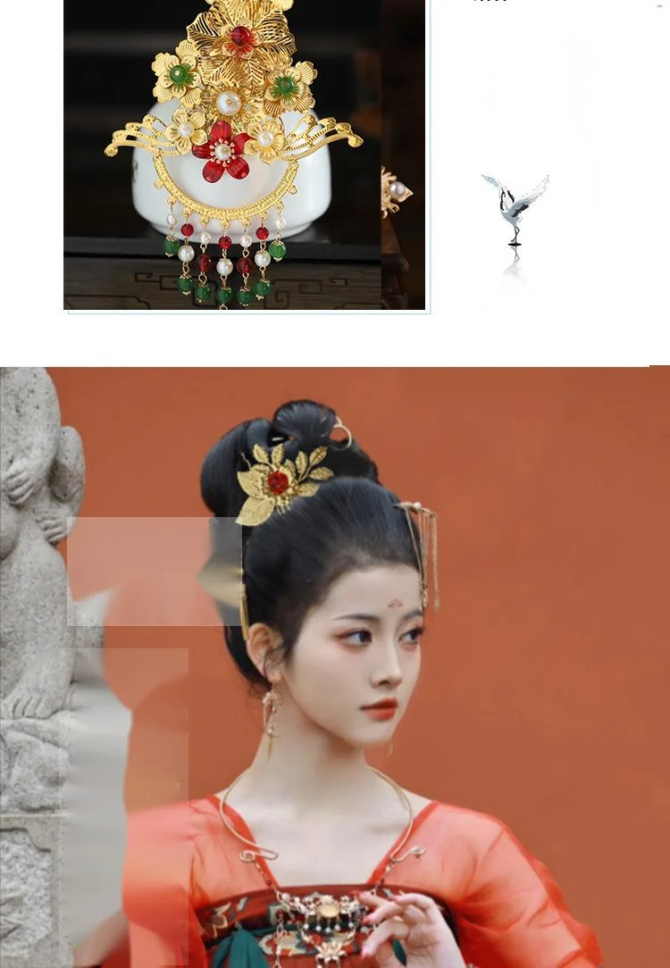 Coiffe dorée hanfu style ancien avec franges pour cheveux_voghion.com