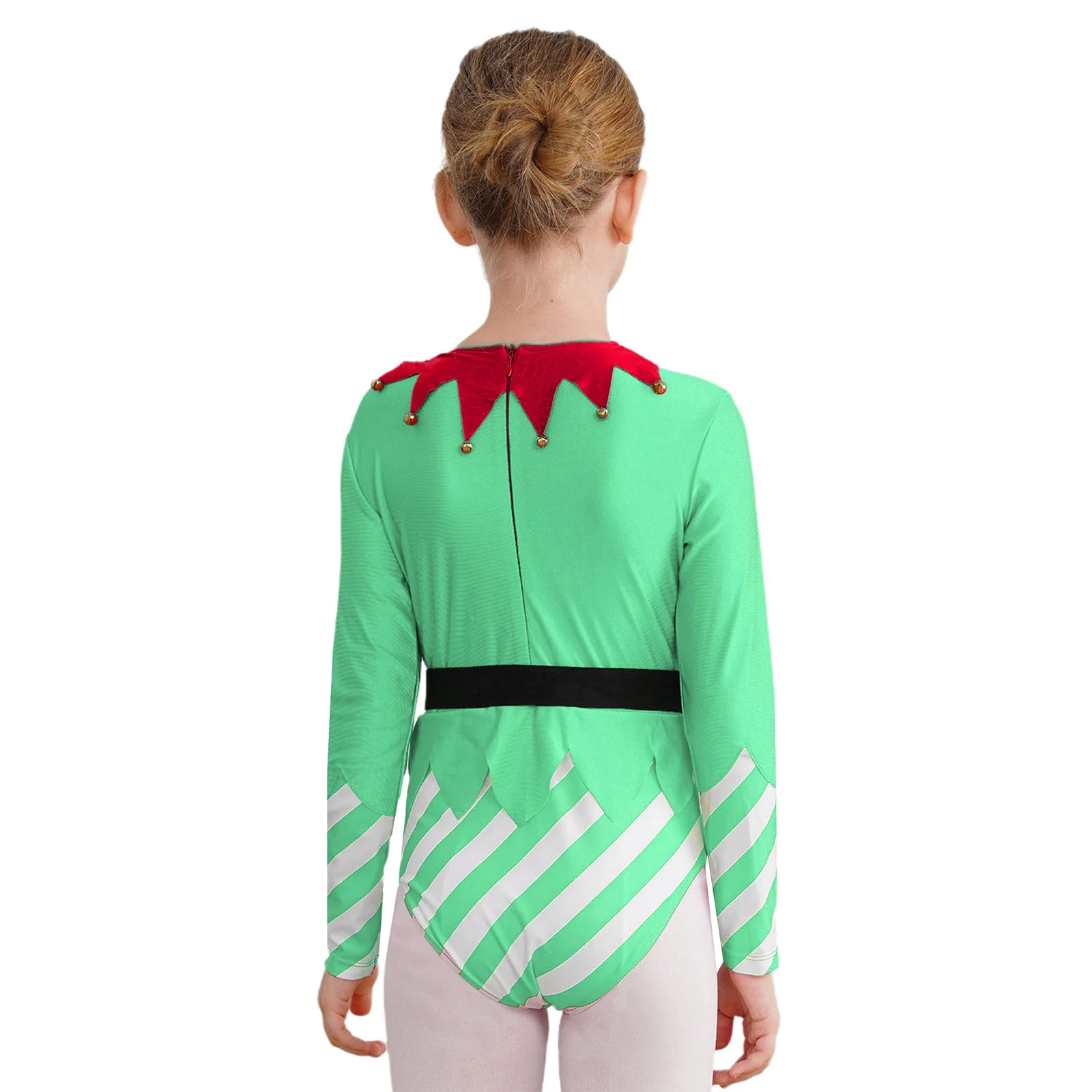 Kinder Mädchen Weihnachten Elf Santa Kostüm Langarm Streifen Gymnastik Trikot Ballett Tanz Overall Weihnachten Neujahr Party Tanz kleidung – Detail 16