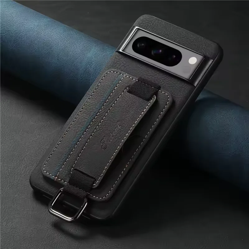 Luxury Business Leather Wallet Case with Wrist Strap and Card Holder