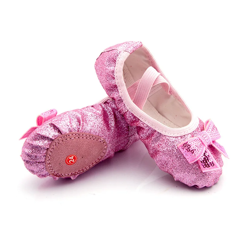 Shiny Pink Blue Bowknot Ballet Shoes for Girls Kids Shoes for Girl Geritide Dance Flat Dancing Shoe with Sequins Girls dance shoes