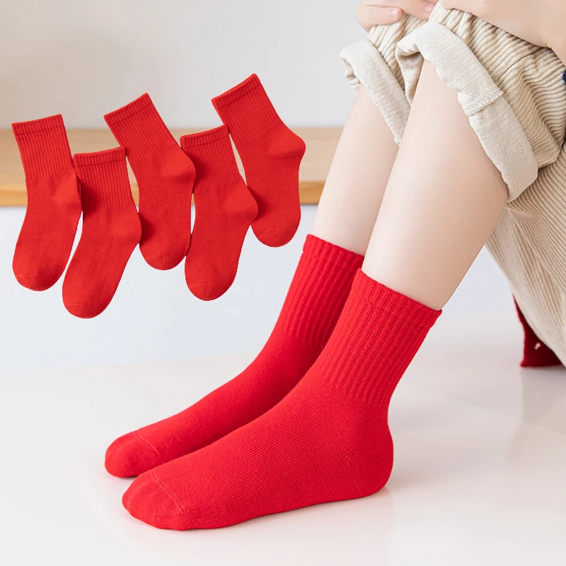 3pairs/lot New Childrens Socks Red Color Cotton Girls Boys Socks 3-12years