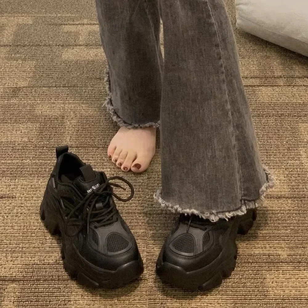 الخريف الصيف الأسود عارضة المرأة منصة الموضة أحذية...