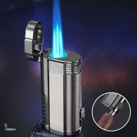 Triple Torch Butane Gas Turbine Jet Lighter Cigar Drilling Metal Outdoor Windproof Cigarette Camping Kitchen Man Gift Lighter 2