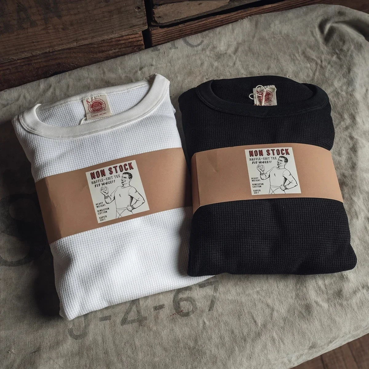 Non Stock Waffle Thermal Shirt 400g Heavy Weight Crew Neck Men's Long Sleeve Tee