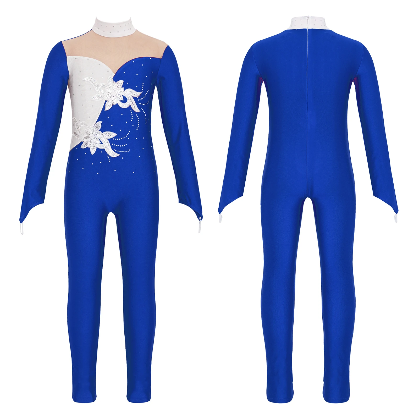 thumbnail image 1 of Mono de gimnasia para niñas, traje de baile de Ballet con lentejuelas brillantes y diamantes de imitación, mono de manga larga para patinaje artístico y acrobacia, 1 of 5