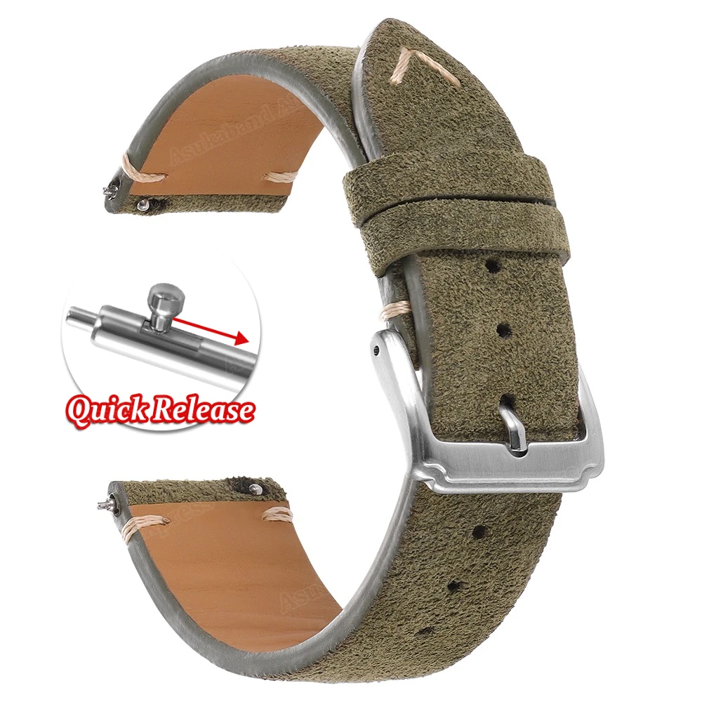 Luxurious Suede Quick Release Watch Bands, Soft Calfskin Strap