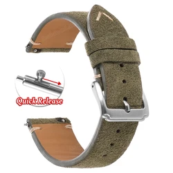 Luxurious Suede Quick Release Watch Bands, Soft Calfskin Strap - 22mm (Green)
