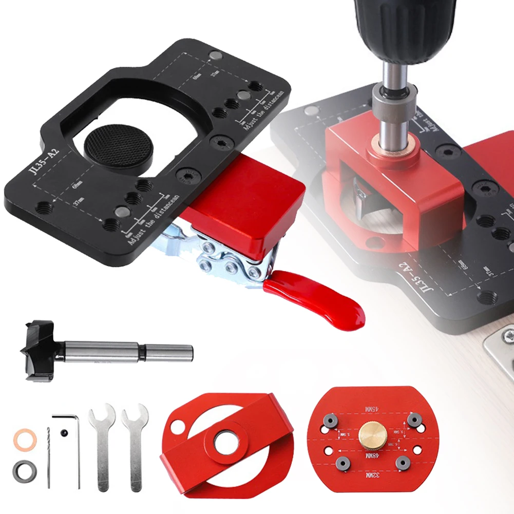 

35mm Concealed Hinge Boring Jig Hole Drilling Guide Locator Puncher Template Aluminum Alloy Hole Opener Tools