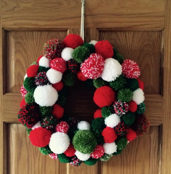 thick woolen pompoms ball wreath holiday decoration crafts 5cm wool pom pom wreath home decoration