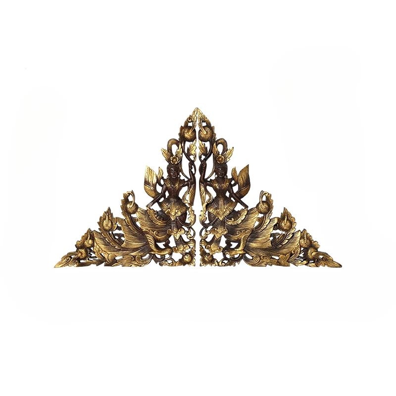 

Southeast Asia Teak Taifo Triangle Carved Board Handmade Wall Decorations Tea Room Wood Carving Decorations Pendant