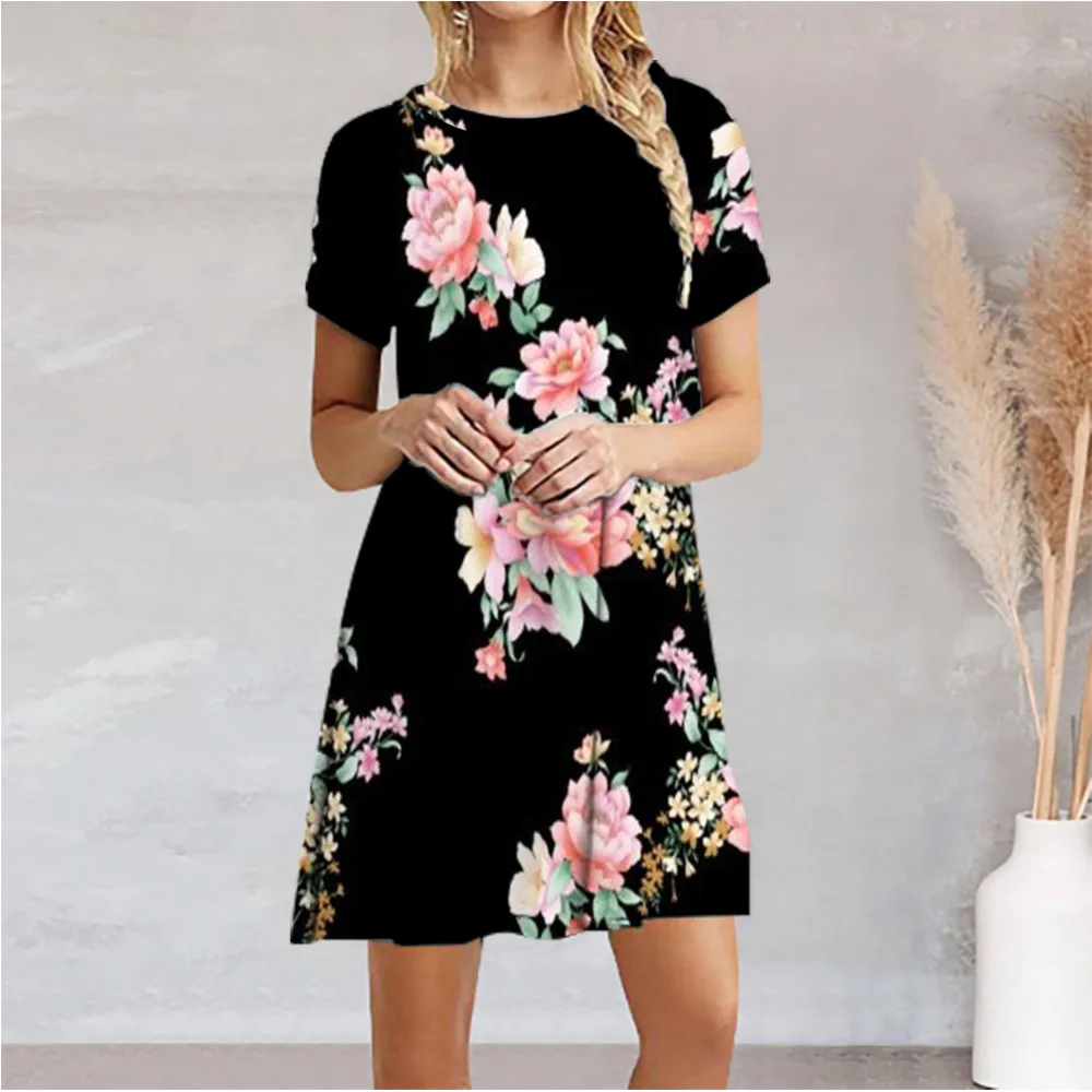 

Женское облегающее платье с коротким рукавом, мини-юбка в китайском стиле с круглым вырезом и цветочным принтом, размеры s-xxl, лето