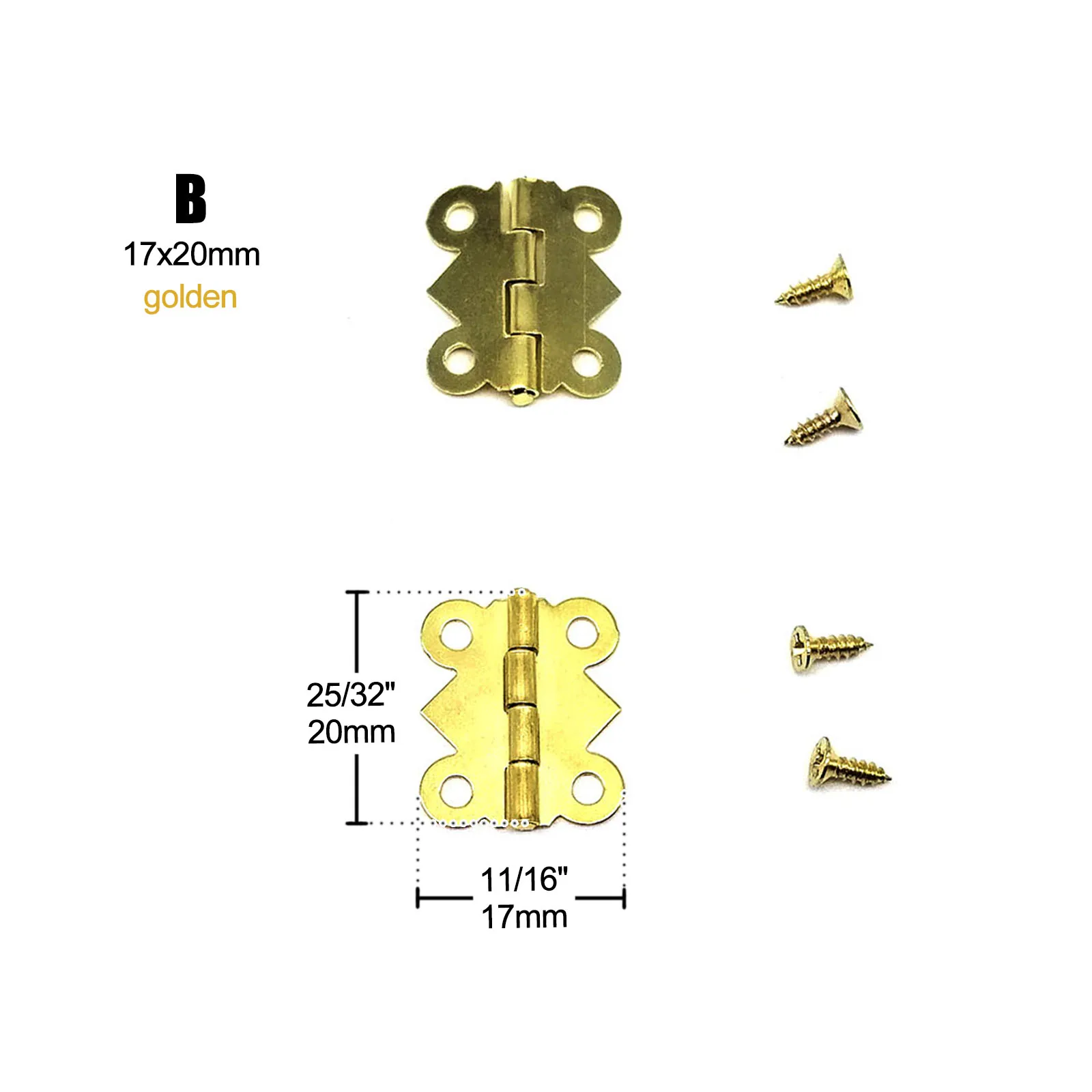 24 Stück kleine mittelgroße Schmetterlinge goldene Bronze Schmucktruhe Geschenk Holz Spieluhr Weinkiste Puppenhaus Schranktürscharnier mit Schraube – Detail 16