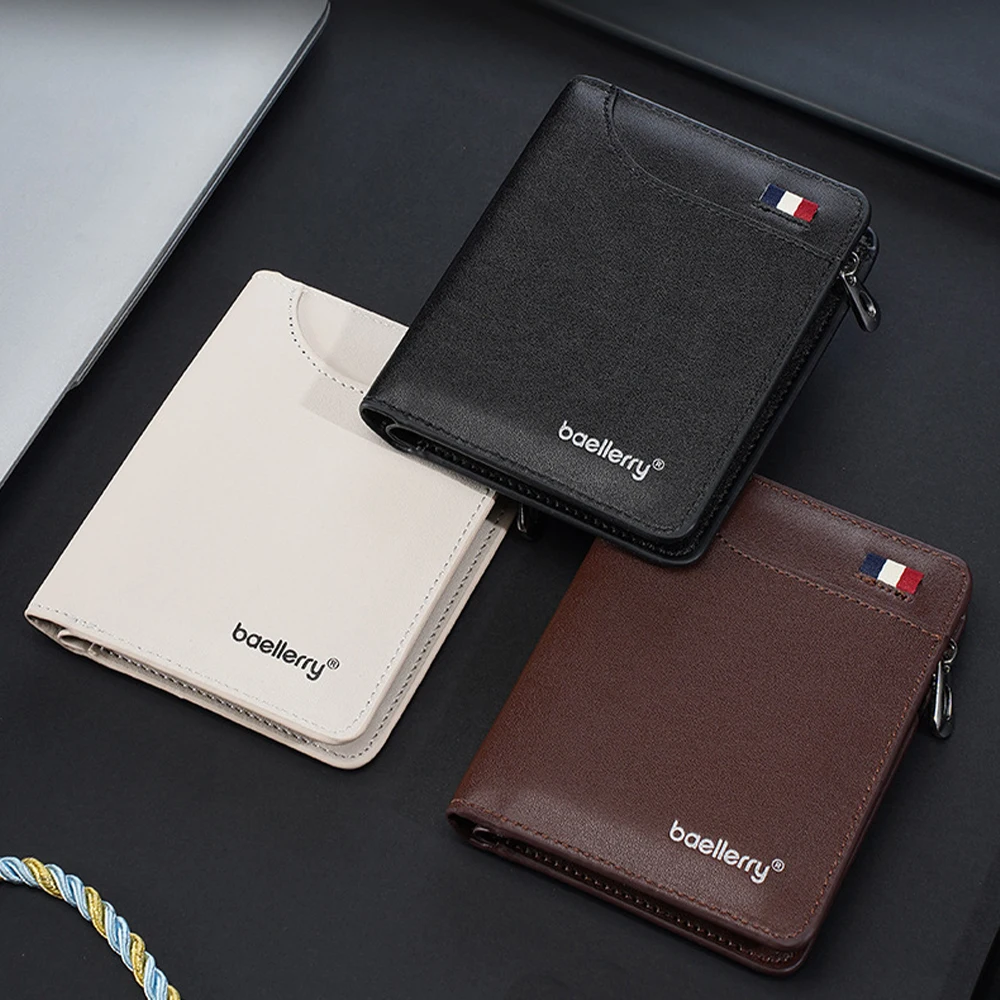 1Pcs Baellerry Men's Short Wallet with Multiple Card Slots + Zipper Coin Pocket, Trendy Men's Gift