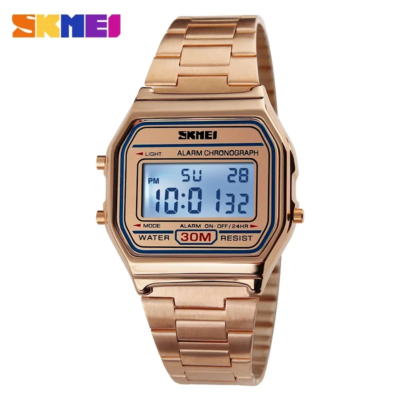 SKMEI 1123 Luxury Retro Digital Sports Watch for Men Stainless Steel Waterproof Mens Wristwatches Steel Clock 1328 Reloj Hombre