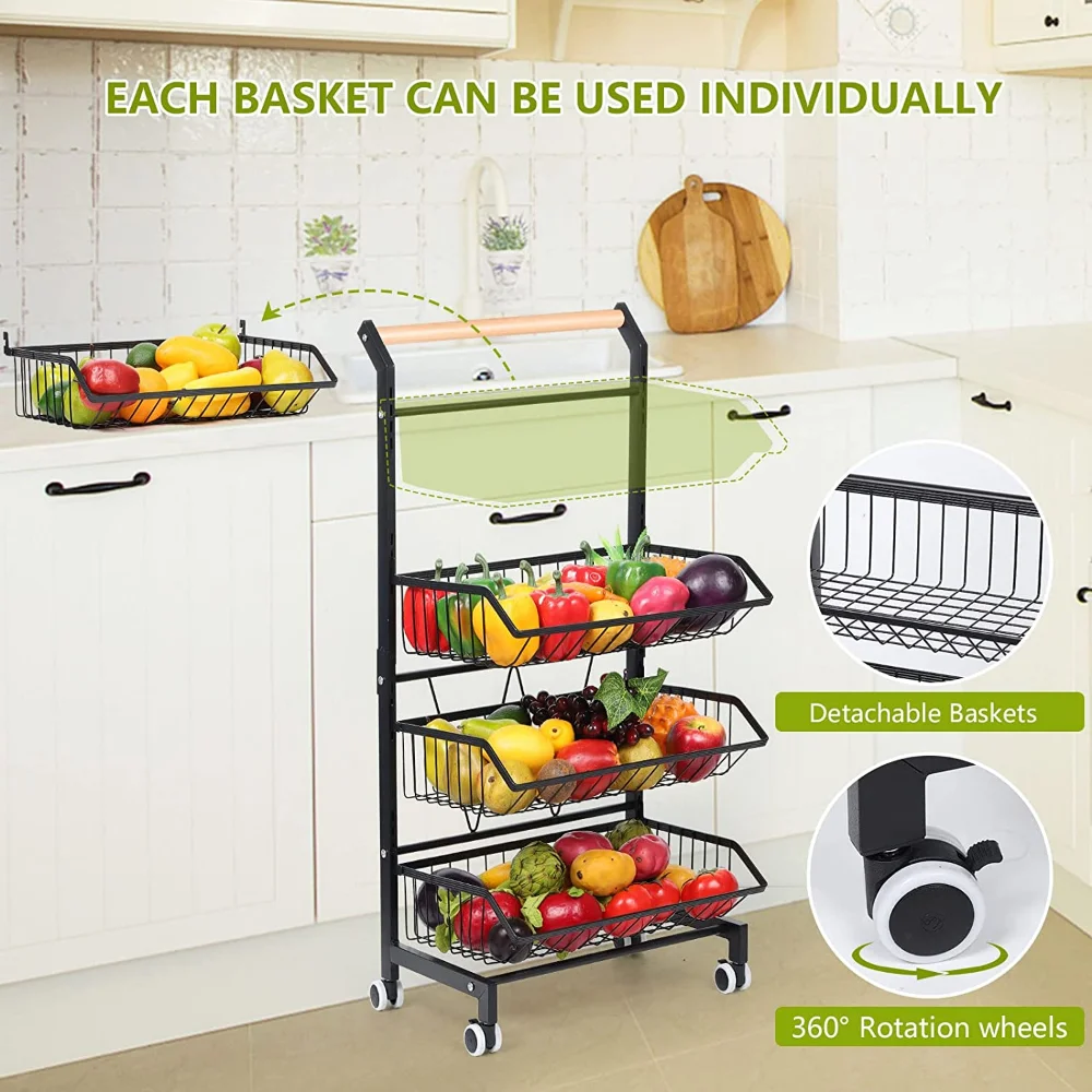 Multi Purpose Large Capacity 5 Tier Fruit Vegetable Storage Basket Rack  Rotating Kitchen Trolley Carts Easy Assemble - China Kitchen Trolleys, Vegetable  Storage