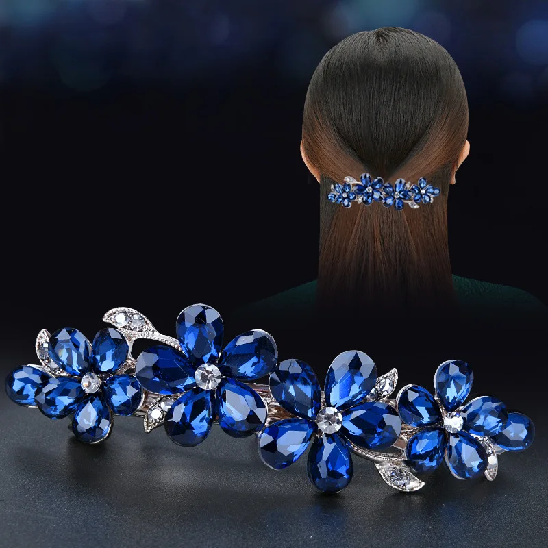 Korean Crystal Flower Spring Hair Clip Vintage Rhinestone Horizontal Clip Top Elegant Mom Fashion Hair Accessories hair clip