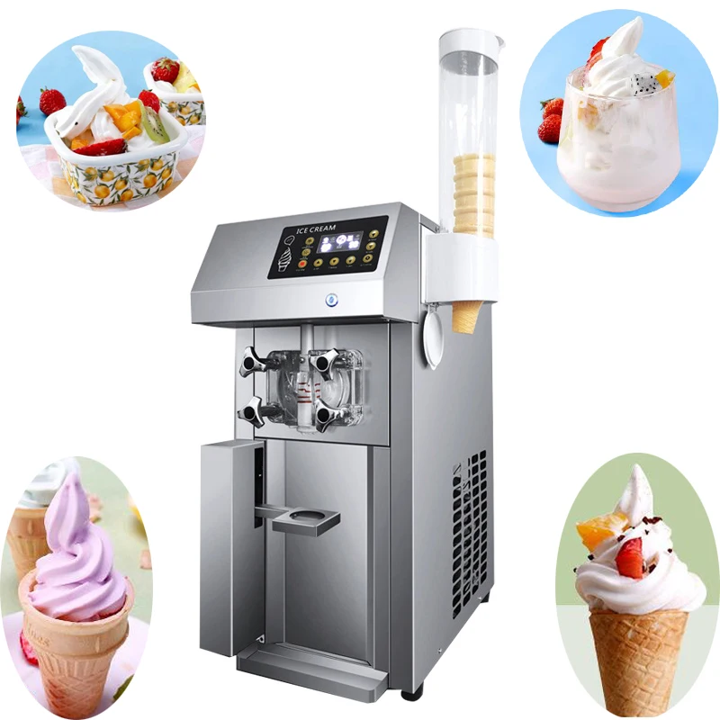

PBOBP 220V Small Ice Cream Machine Tricolor Ice Cream Maker Commercial Stainless Steel Desktop Sweet Cone Freezing Equipment