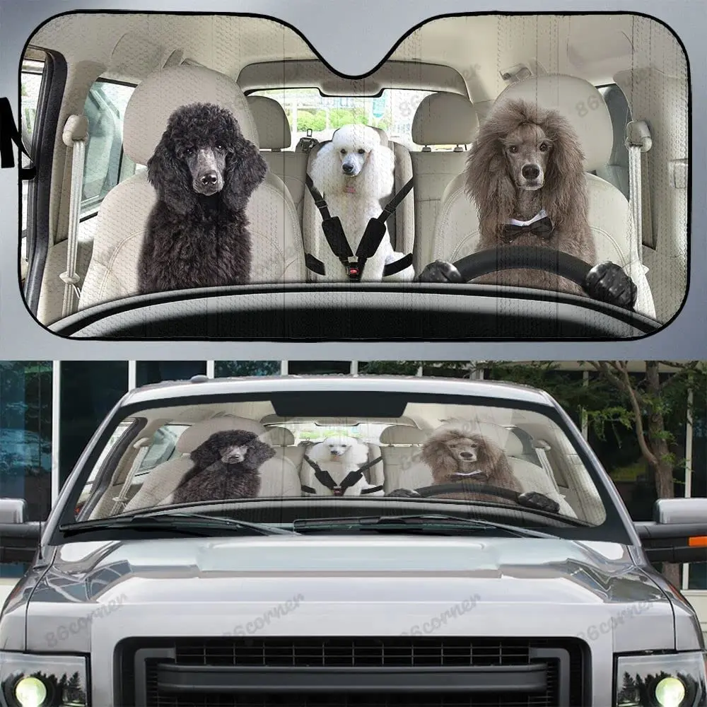 

Standard Poodle Family Driving Car Sunshade, Poodle Family Car Sunshade for Windshield, Poodle Dog Lovers Sunshade, Car Accessor