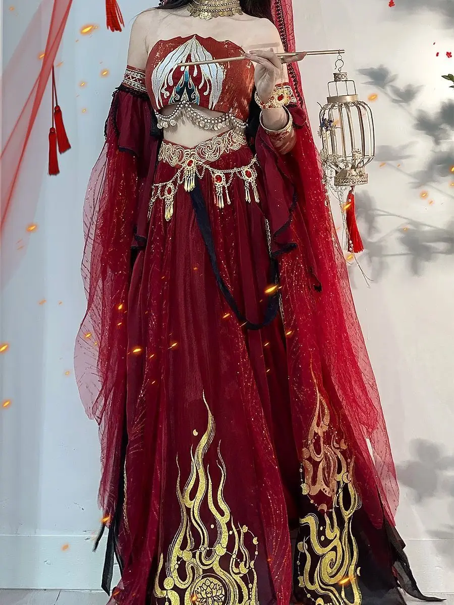 Festival Princess Cosplay Indian Belly Dance Dress Hanfu Red Set Party  Coustume | eBay