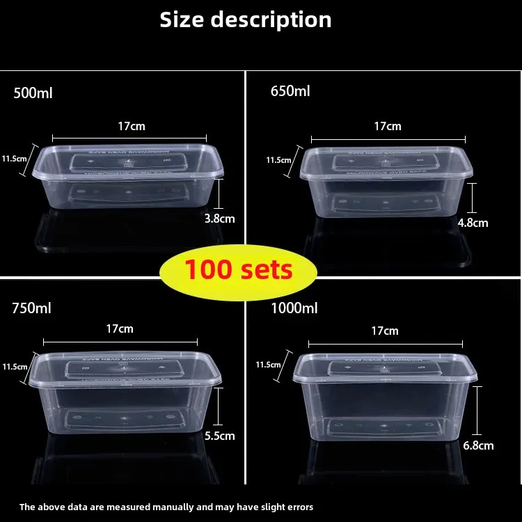 Disposable Transparent Plastic Lunch Box Rectangular Eco-Friendly Meal Box 1000ML Takeout Packaging For Restaurant