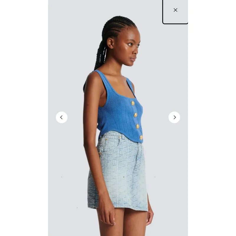 

New 2023 Top Quality Spring Summer Vintage Solid Basics Stretchable Knit Square Collar Women Tops Vest with Button