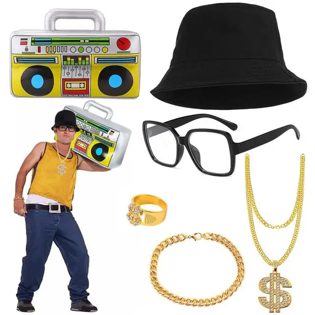 Disfraces Graciosos Kit Disfraz Hip Hop CEWROM Piezas: Collar