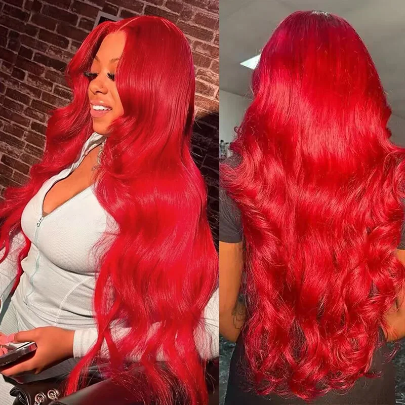 200 Density Red 13x6 HD Lace Frontal Wig Transparent Brazilian 30 36 40 Inch 13x4 Body Wave Lace Front Human Hair Wig For Women