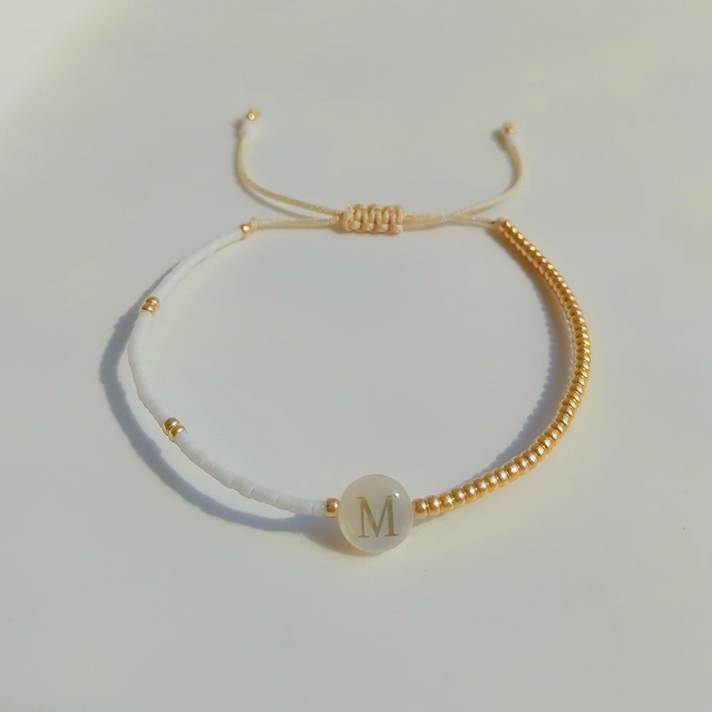 KKBEAD Initiale A-Z Buchstaben-Armband, Geschenk für Sie, Miyuki, Delica-Perlen, goldfarben, zierliche Armbänder, Schmuck für Frauen, Pulsera – Detail 13