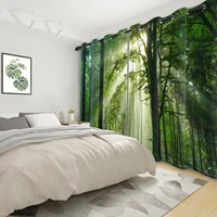 2pcs blackout curtains perforated Polyester sunny forest and natural green space Curtain of bedroom balcony living room curtains 4