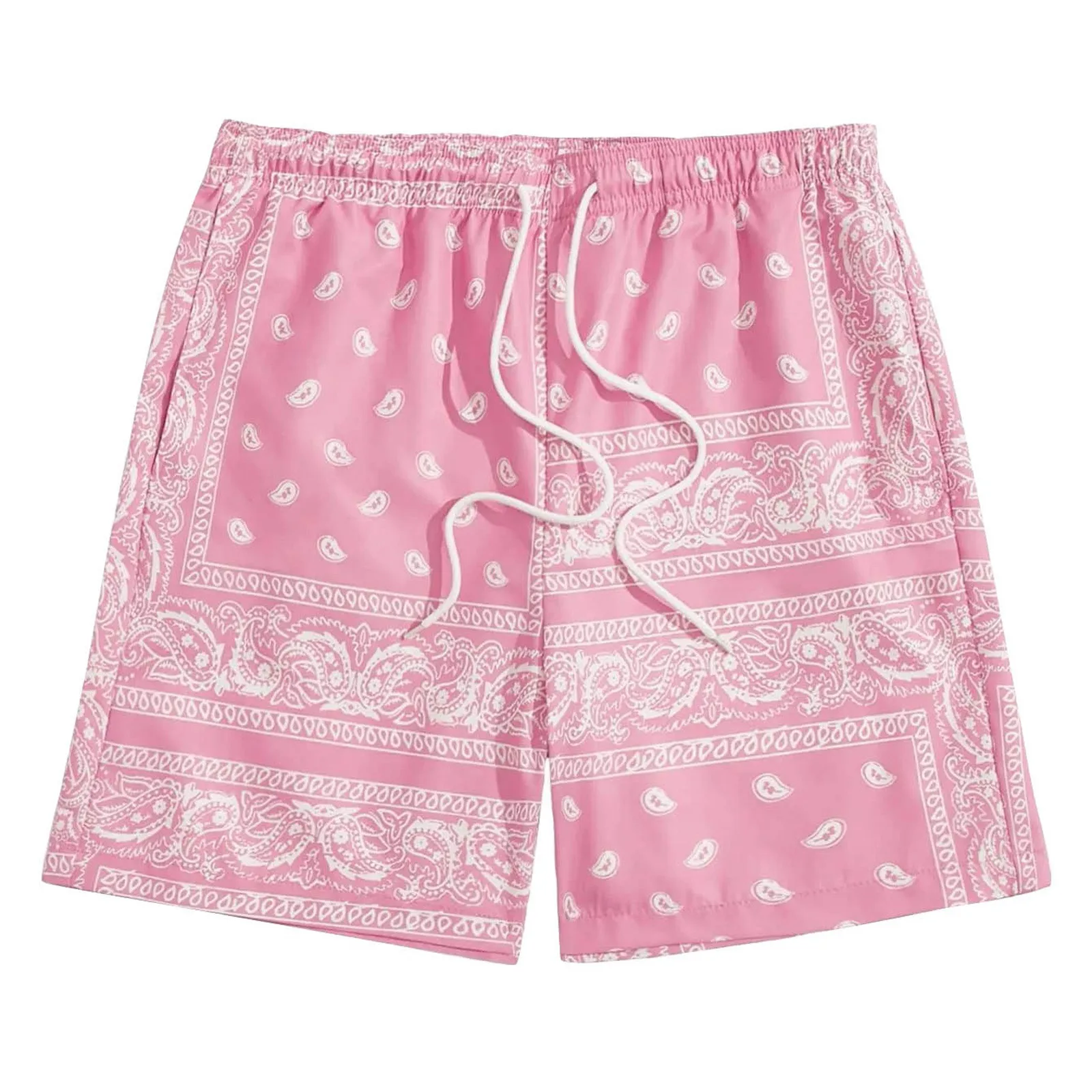 Men's Boho Drawstring Waist Shorts Paisley Print Summer Beach Shorts Fashion Shorts Men Plus Size Workout Gym Short Pants 2