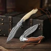 TRIVISA Damascus Folding Pocket Knife for Men, EDC Flipper Knife，Handmade OX Bone Handle，Camping Good knife，Collection & Gifts 6