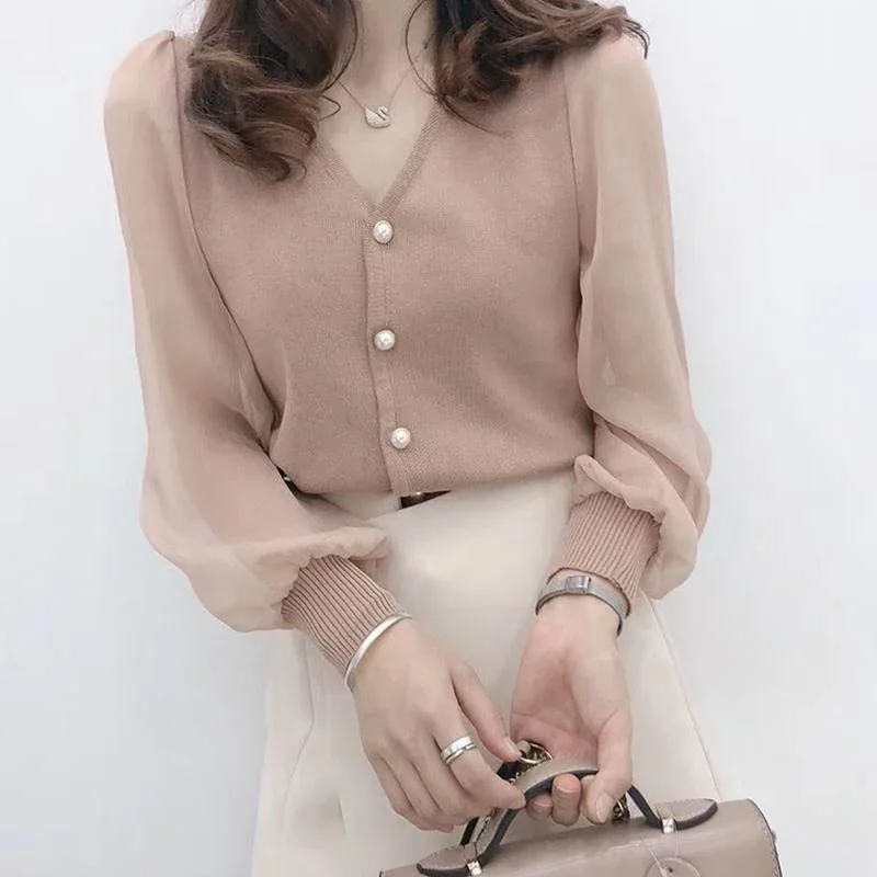 Spring Autumn New Sweet Elegant Buttons Cardigan Lady Shirt Long Sleeve Blouse Fashion Top Women All-match Slim Female Clothes