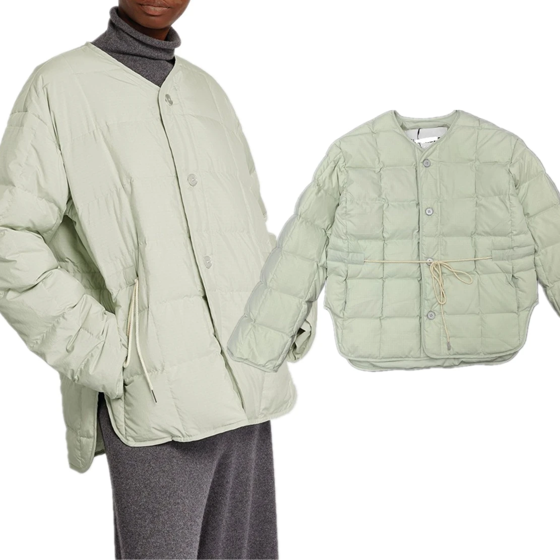 

Elmsk Down Jacket Women Autumn Winter Casual And Loose Quilted Drawstring Waist Closure For Warmth, Down Coat Tops