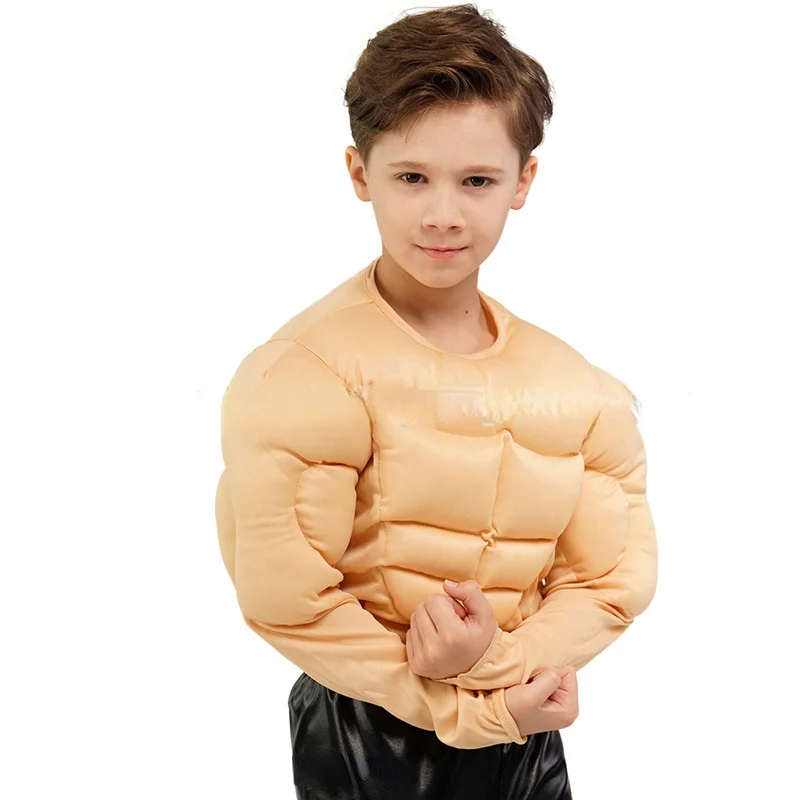 Child Man Fake Muscle T-Shirts Sponge Pads Abs Body Shaper Holiday Party Costume Hero Cosplay Funny Chest Shapewear Mask Ball 5