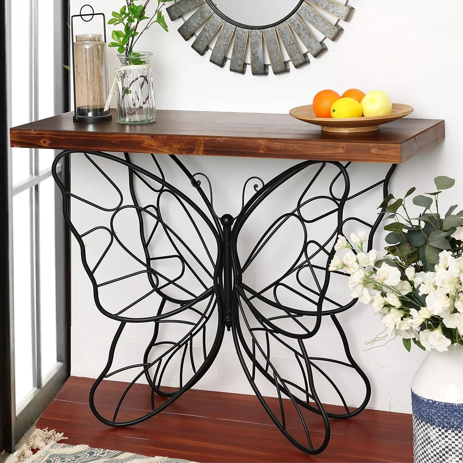 Console Table, 31'' Wood Top Metal Butterfly Accent Console and Entry Table,16"D x 41"W x 31"H 5