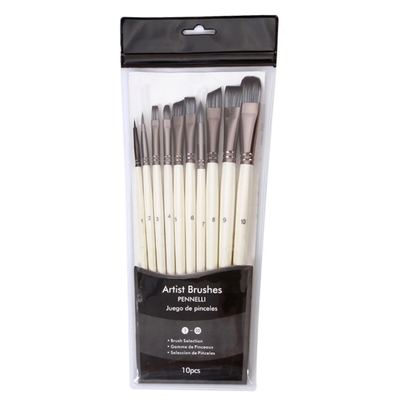 

10Pcs/set Pearl White Wooden Pole White Nylon Hairbrushes Watercolor Pen Oil Painting Pen Set Art Brushes Supplies