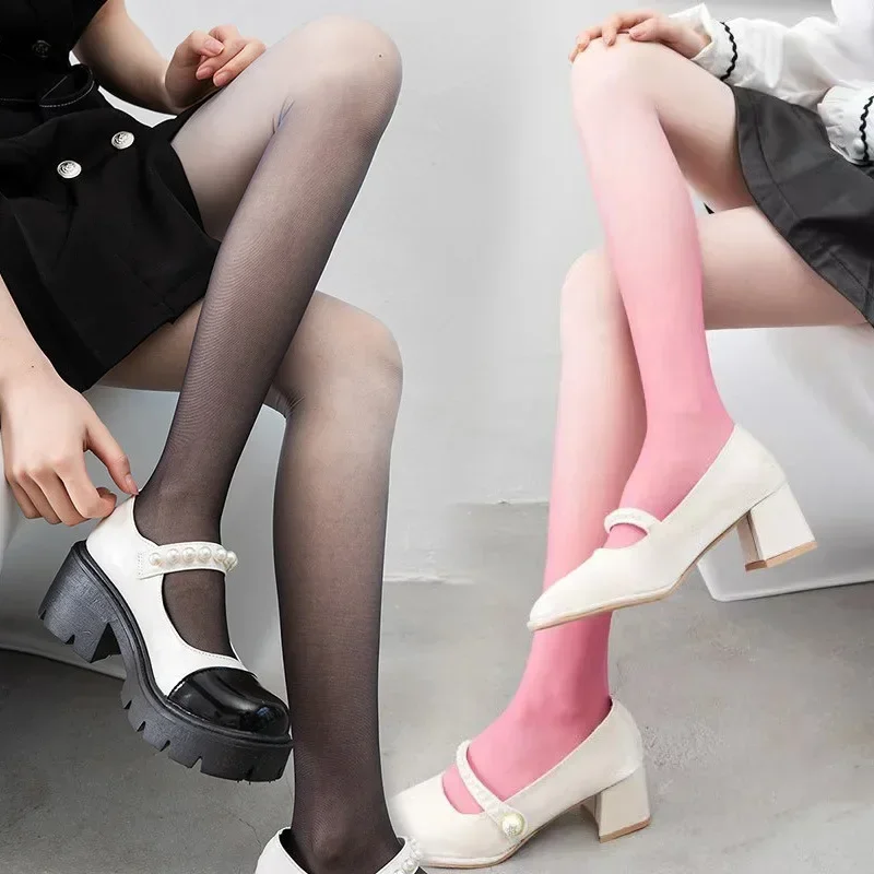 

12pcs JK Girls Summer Thin Tights Gradient Color Pantyhose Female Candy Color Panty-hose Lolita Stockings Long Socks for Women