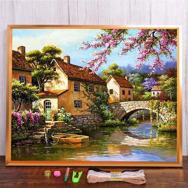 Kit Ricamo A Punto Croce 14CT - Due Lupi, Tessuto Bianco 44x51cm, Filo DMC, Per Principianti