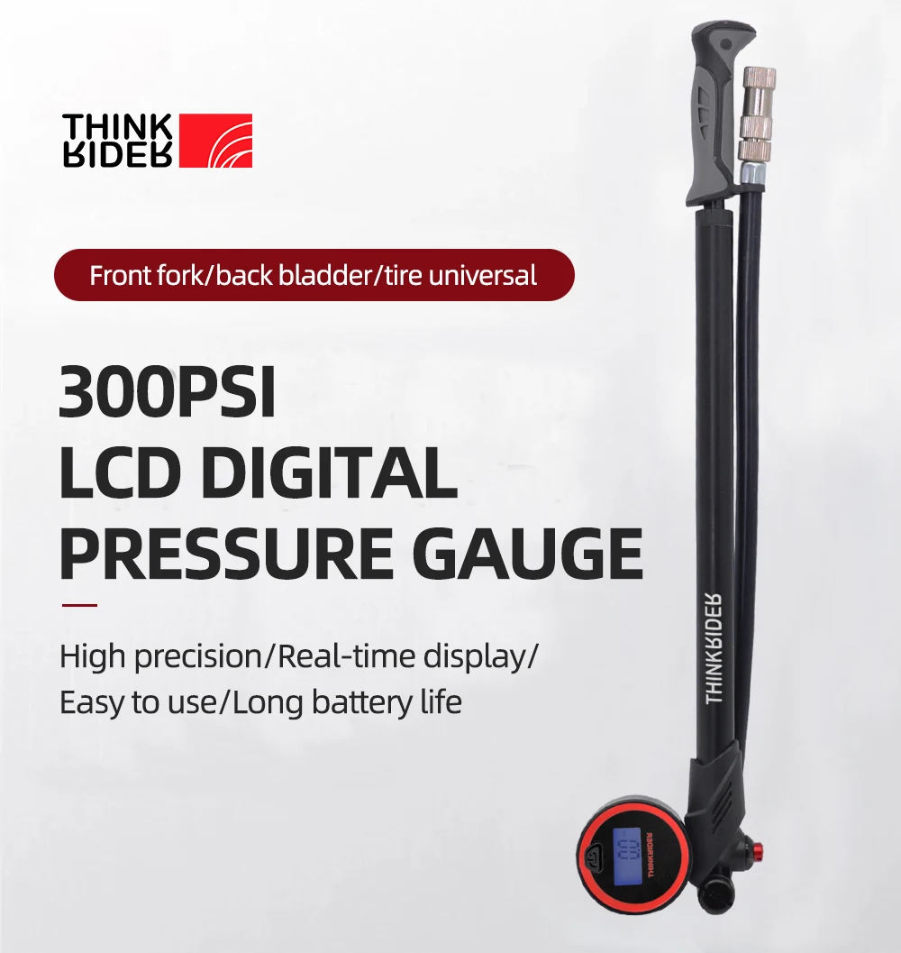 ThinkRider Portable High-pressure 300psi Bike Air Pump with Digital Gauge & Rear Suspension Shock Absorber Mountain Bicycle