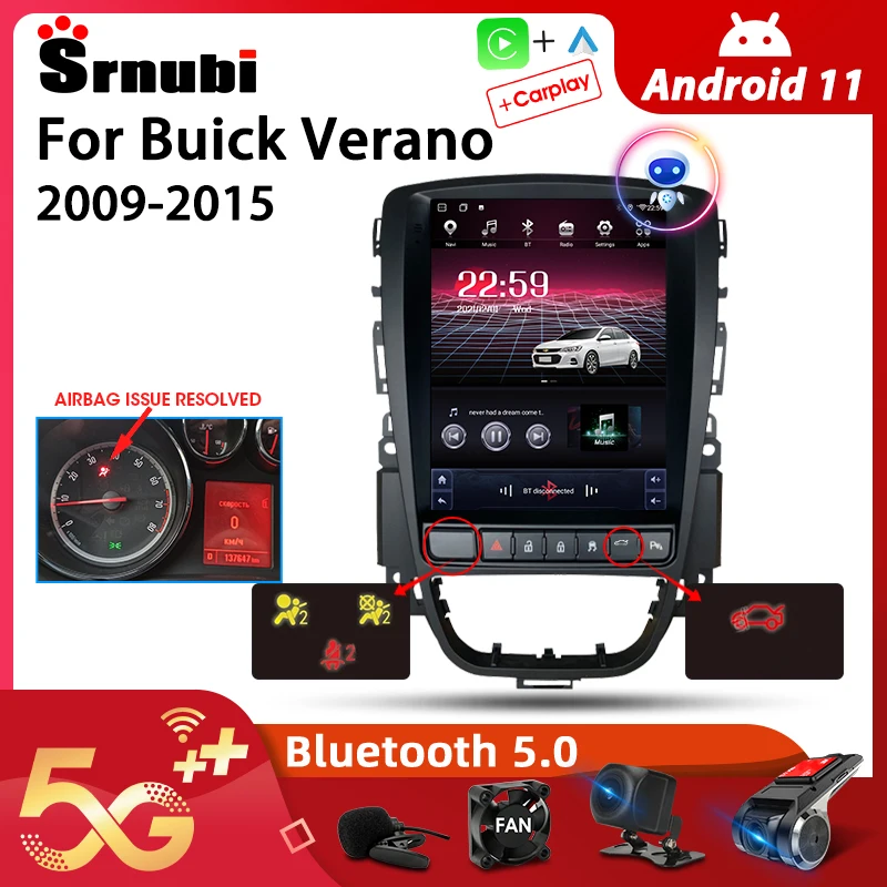 Srnubi Android 11 Car Radio for Opel Astra J Vauxhall Buick Verano 2009-2015 Multimedia Video 2Din 4G Head Unit Tesla Style | Автомобили и