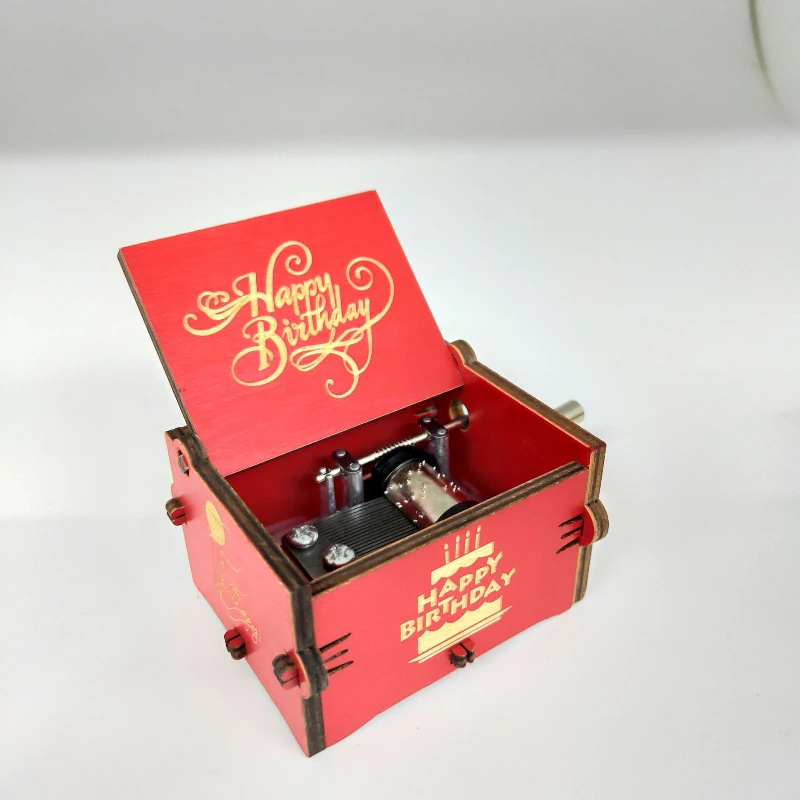 Music Box UV Painting Diy Birthday Gifts Girlfriend Happy Birthday Theme Wooden Hand Cranked