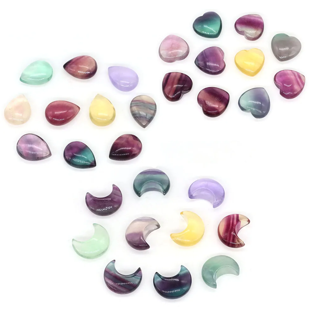 

Crystals Rainbow Fluorite Heart Moon Water Drop Shaped Natural Stone Reiki Healing for DIY Jewelry Making Pendant Necklace Gifts
