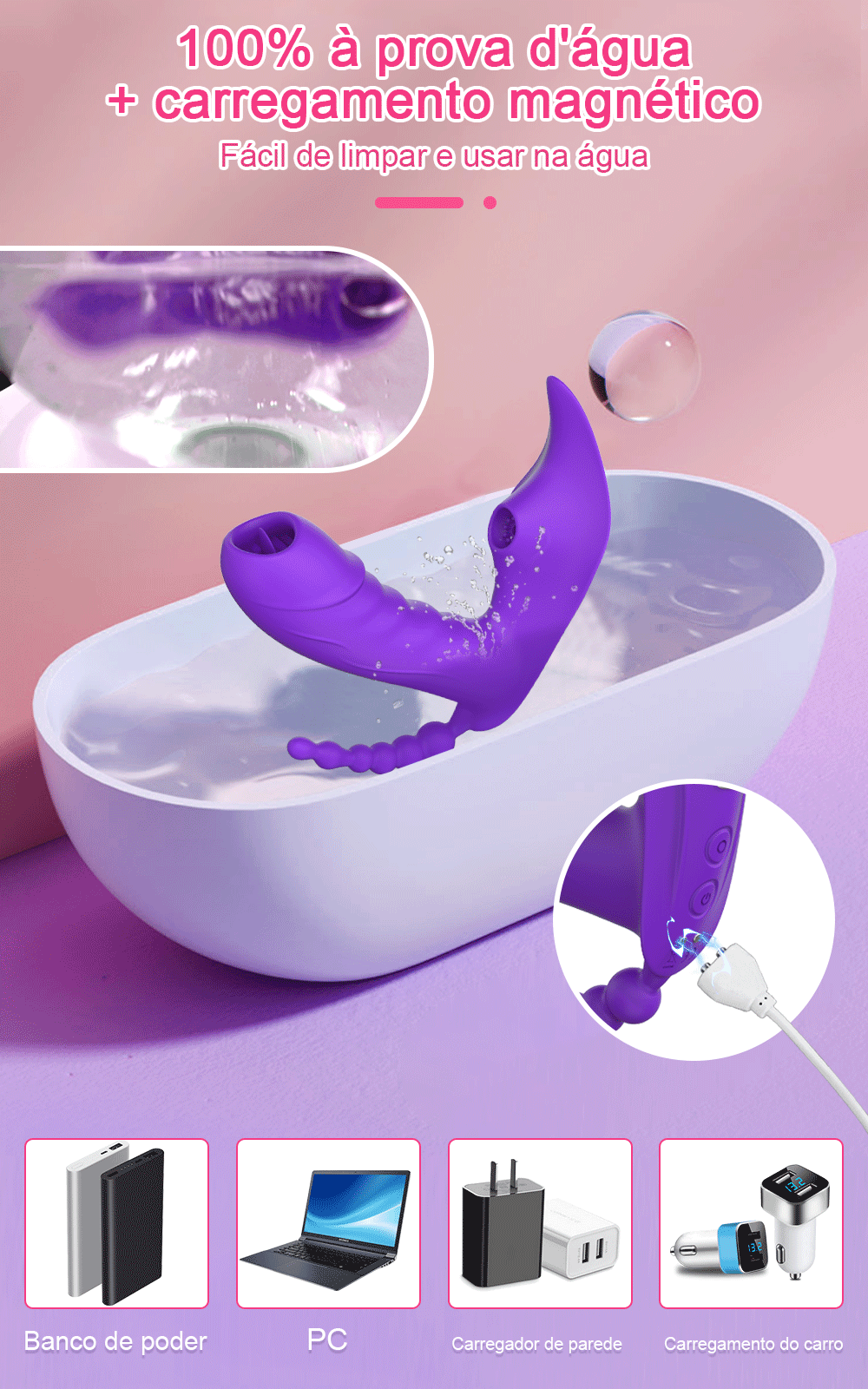 Vibrador Feminino Sem Fio 3 em 1 Bluetooth Controle via App