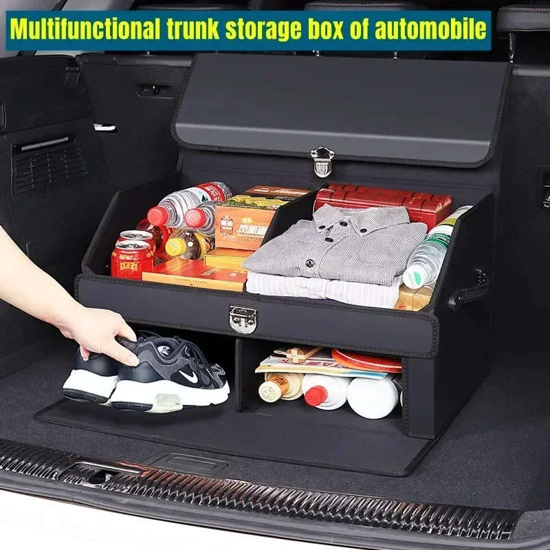 Car Cargo Organizer Trunk Storage Organizer Car Accessories Waterproof Leather Container Folding Cargo Storage Box For SUV Sedan