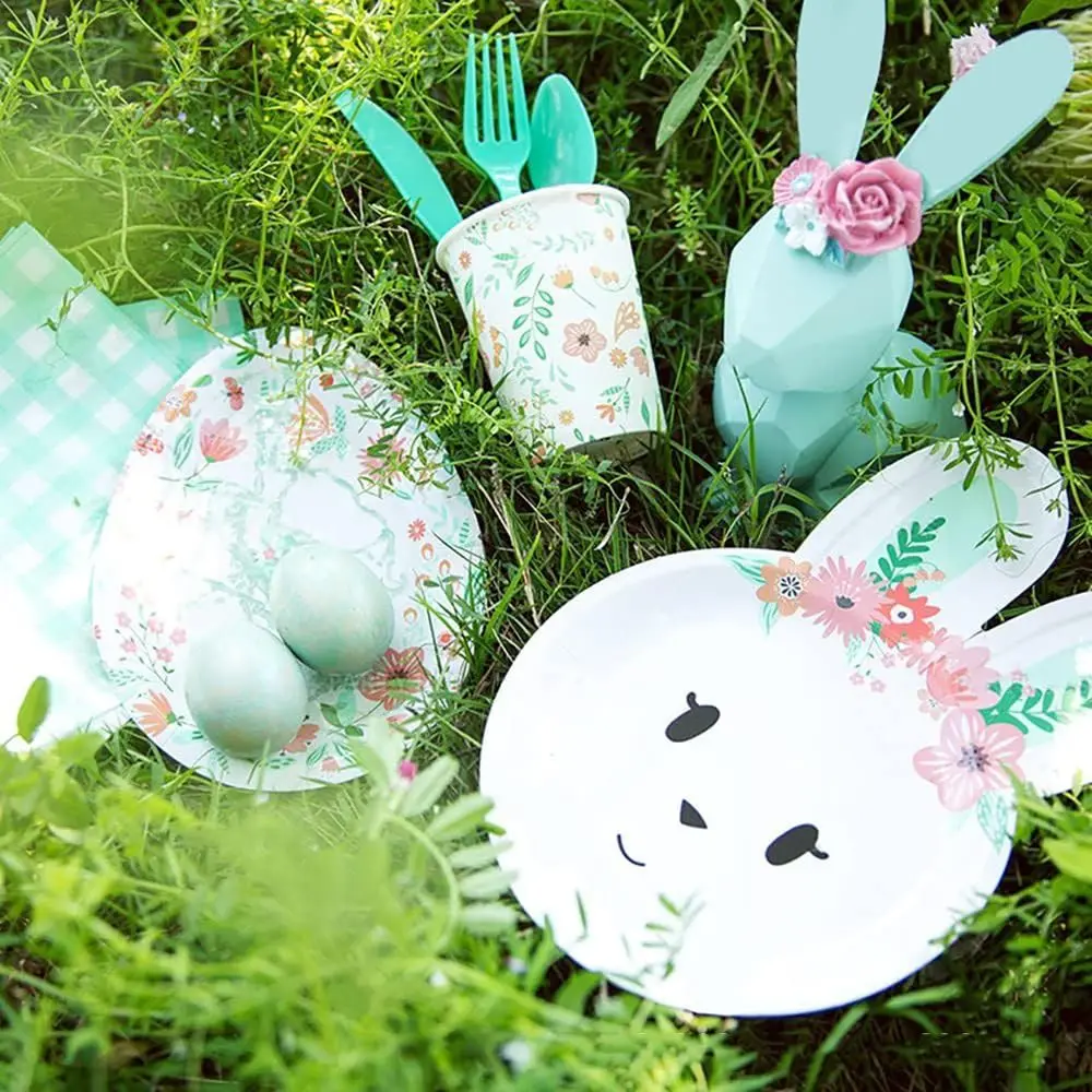 

Rabbit Disposable Tableware Set Paper Easter Favor Party Dinnerware Set Egg Rabbit Shaped Plate