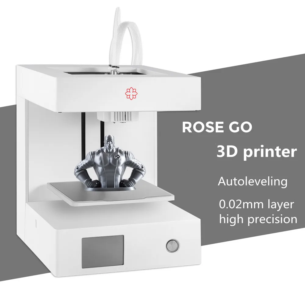 

3D принтер RoseGo высокой точности «сделай сам», 16 точек, автоматическое выравнивание, толщина слоя 0,02 мм, высокая точность, поддержка нескольких материалов