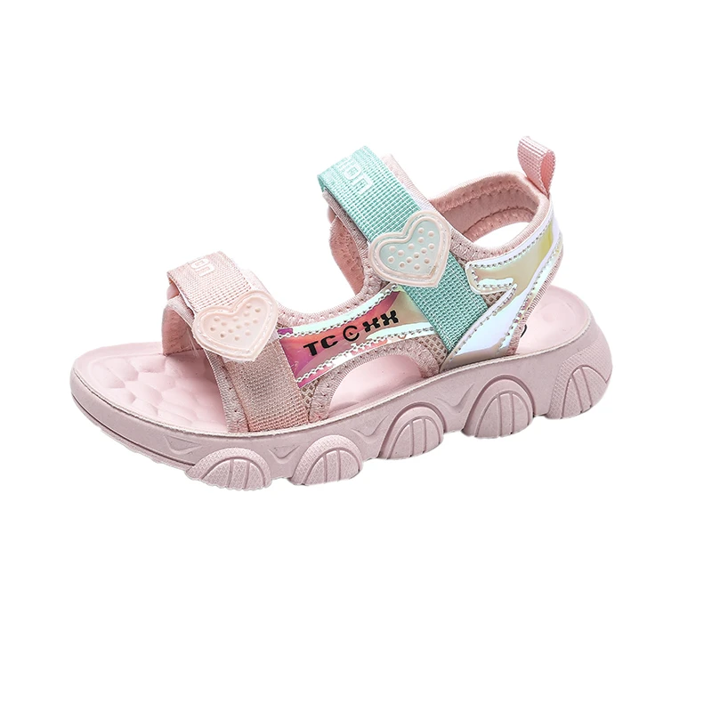 children's sandals near me Summer Children Sandals Fashion Girls Shoes Lightweight Non-slip Soft Bottom Shading Leather Cute Girls Beach Sandals Pink 8 12 leather girl in boots Children's Shoes