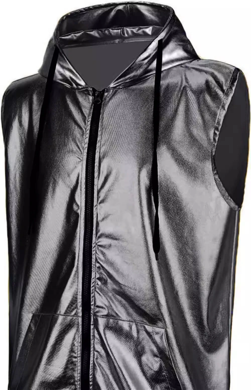 Shiny Nightclub Glossy Gold Mens Vest Hooded Sleeveless Jacket Steampunk Disco Party Dress Casual Hip Hop Vest Unisex Waistcoat 5
