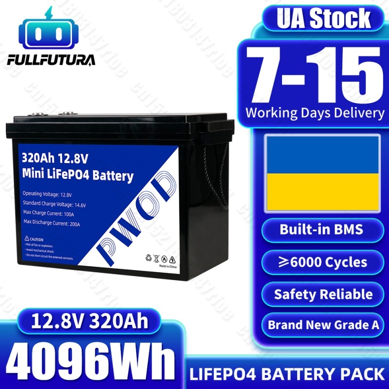 12V 320Ah LiFePo4 Battery With 4S 200A BMS Grade A 6000 Cycle UA Stock New Lithium Iron Phosphate Battery For Camping EV RV BOAT